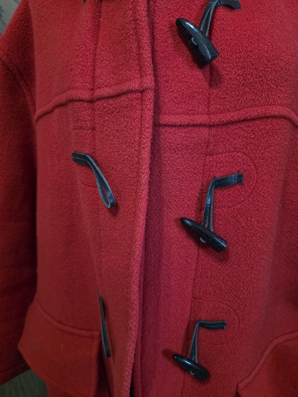 Burberry Red Hooded Toggle Pea Coat - Picture 6 of 7